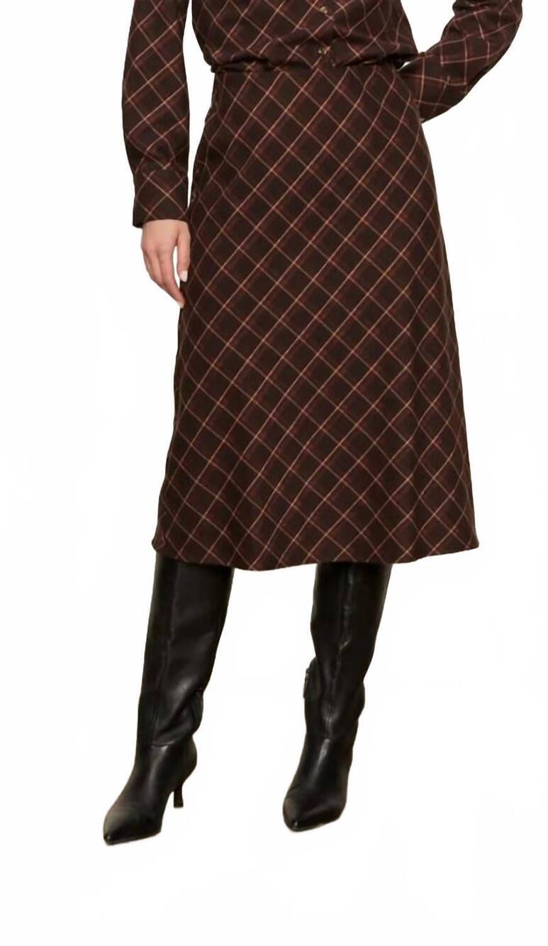 NEW SANCTUARY autumn midi skirt in cocoa plaid